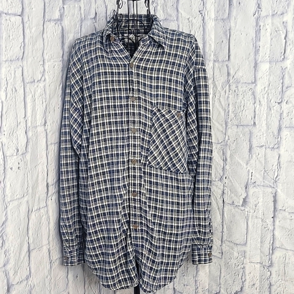 BUGLE BOY Blue and Yellow Plaid Flannel Men's Shirt‎ Large